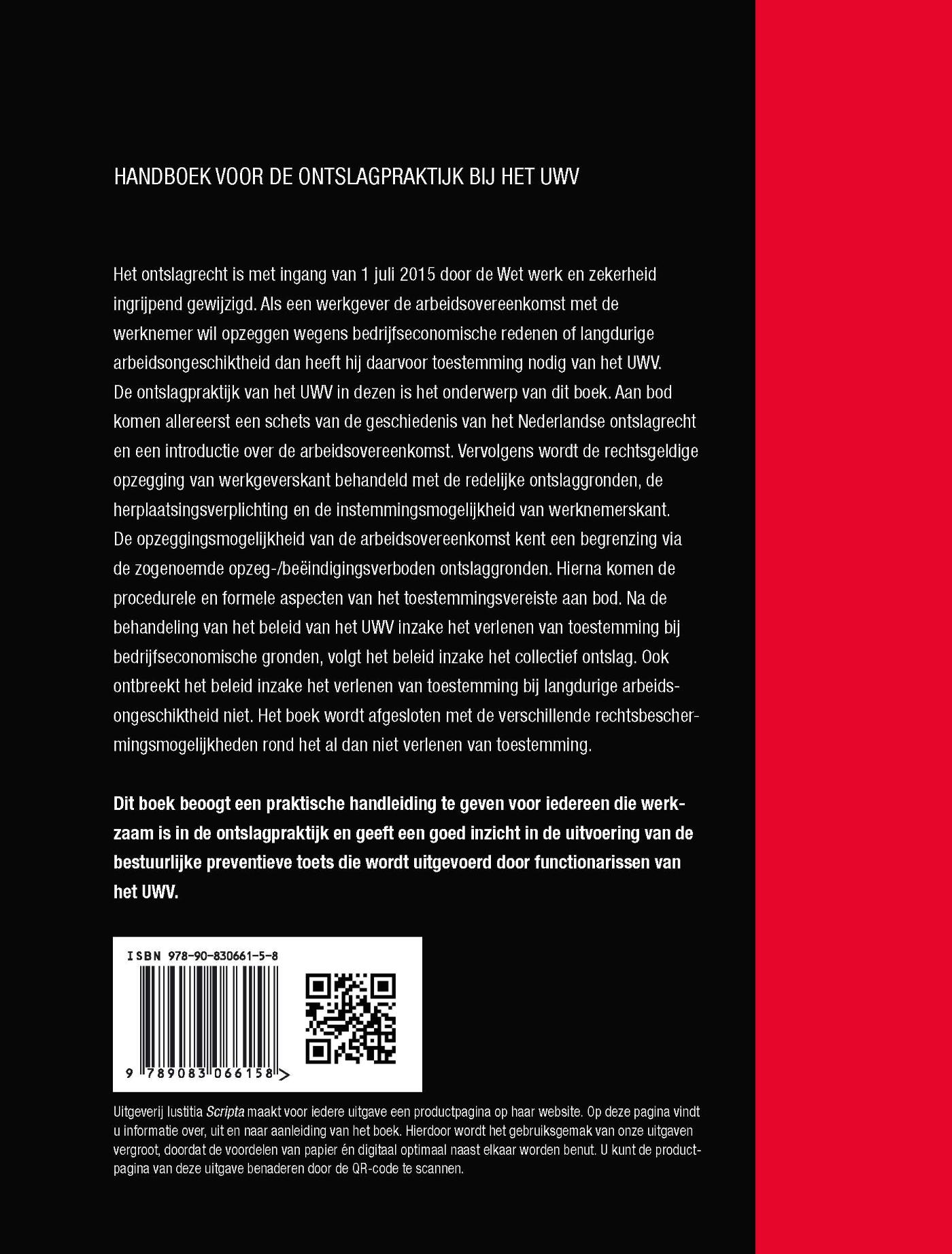 Achterkant van Handboek voor de ontslagpraktijk bij het UWV