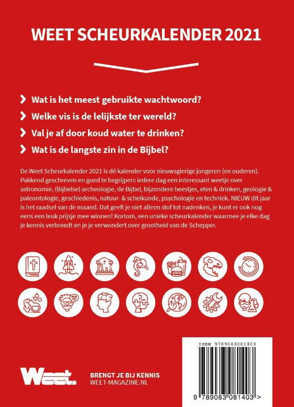 Achterkant van Weet Scheurkalender 2021