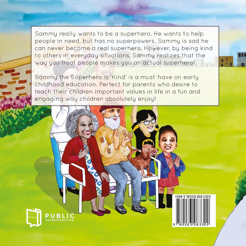 Achterkant van Sammy the Superhero is 'Kind'