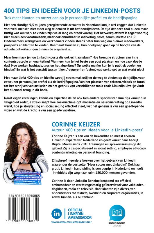 Achterkant van 400 tips en ideeën voor je LinkedIn-posts