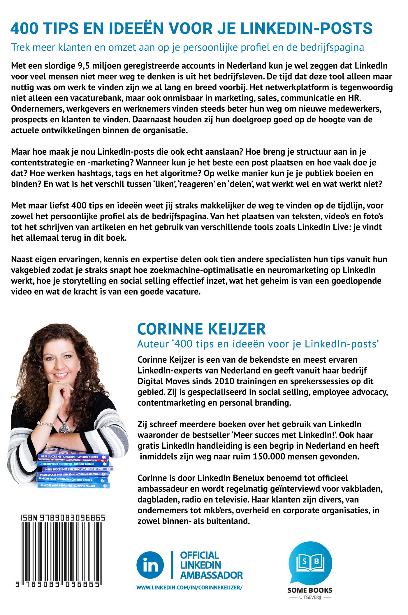 Achterkant van 400 tips en ideeën voor je LinkedIn-posts