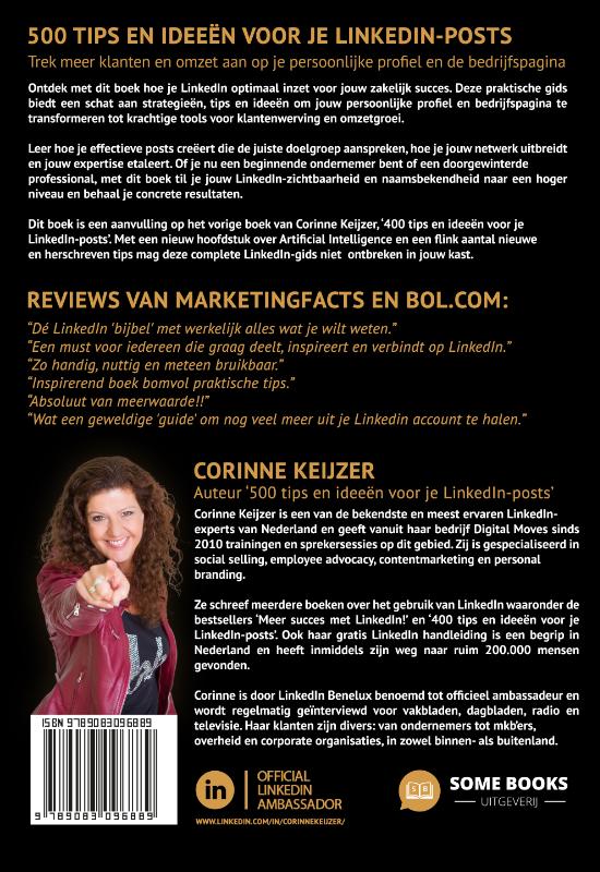 Achterkant van 500 tips en ideeën voor je LinkedIn-posts