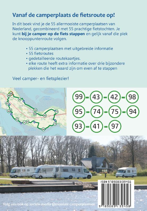 Achterkant van 55 camperplaatsen & fietsroutes in Nederland