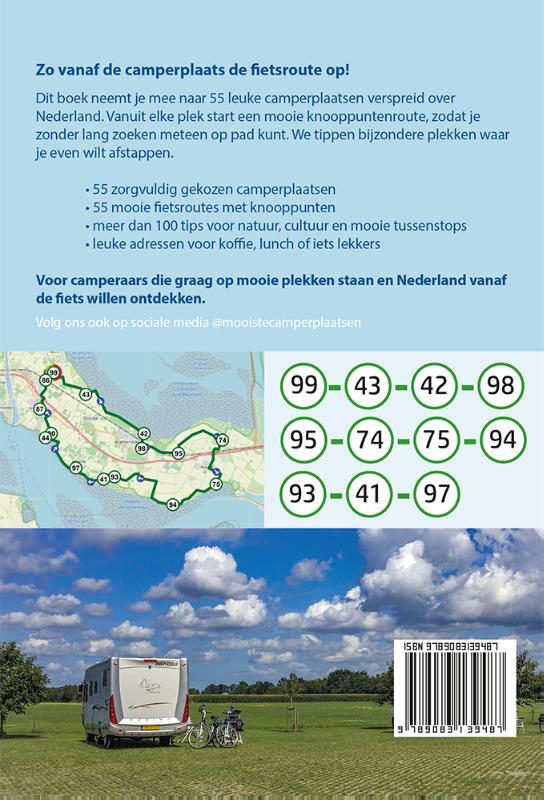Achterkant van 55x eropuit met camper en fiets in Nederland
