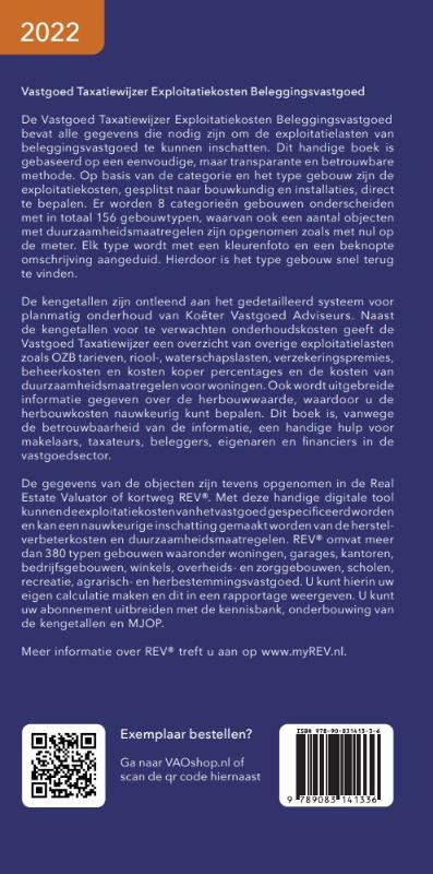 Achterkant van Vastgoed Taxatiewijzer Exploitatiekosten Beleggingsvastgoed 2022