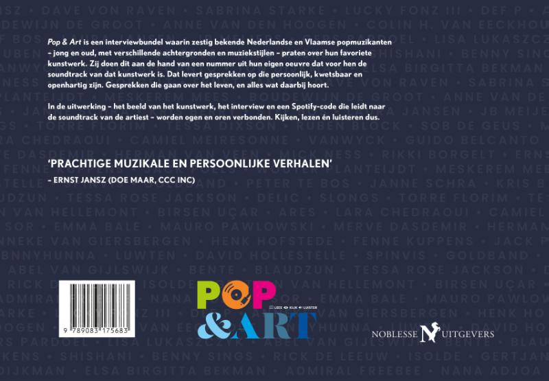 Achterkant van Pop & Art, 60 popmuzikanten over het kunstwerk van hun leven