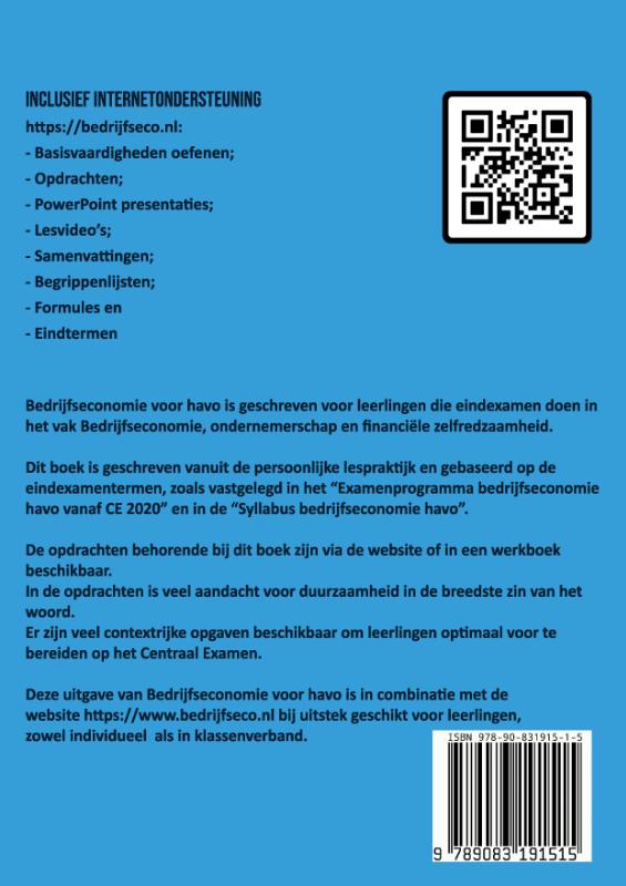 Achterkant van Bedrijfseconomie voor havo