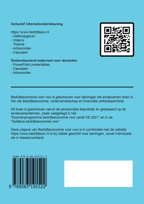 Achterkant van Bedrijfsconomie voor vwo