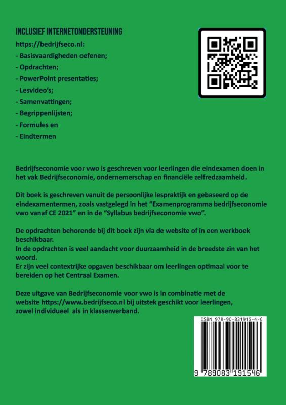 Achterkant van Bedrijfseconomie voor vwo