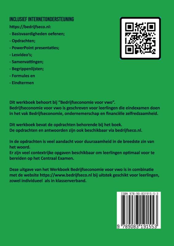 Achterkant van Werkboek bedrijfseconomie voor vwo