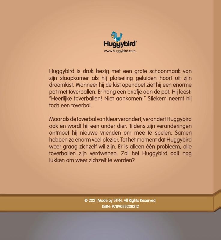 Achterkant van Huggybird en de magische toverballen