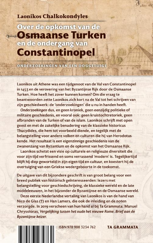 Achterkant van Over de opkomst van de Osmaanse Turken en de ondergang van Constantinopel