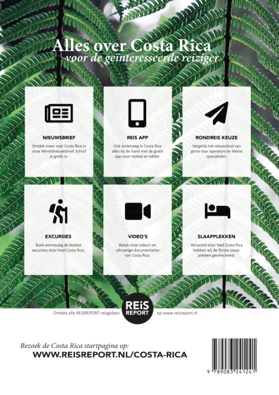 Achterkant van Costa Rica reisgids magazine 2023 + inclusief gratis app