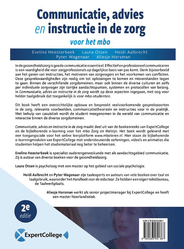 Achterkant van Communicatie, advies en instructie in de zorg