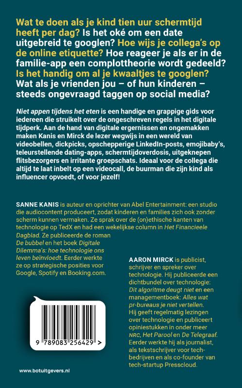 Achterkant van Niet appen tijdens het eten