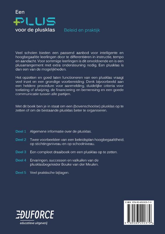 Achterkant van Een plus voor de plusklas