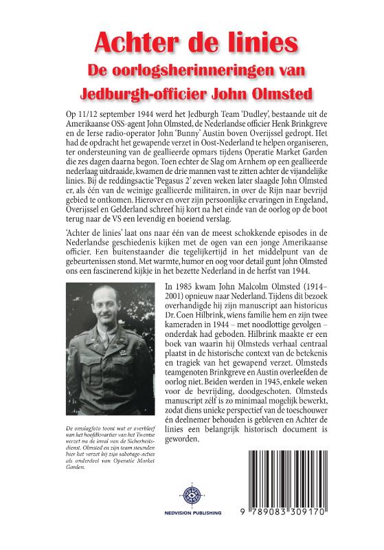 Achterkant van Behind Enemy Lines.The war memoirs of Jedburgh Officer John Olmsted.