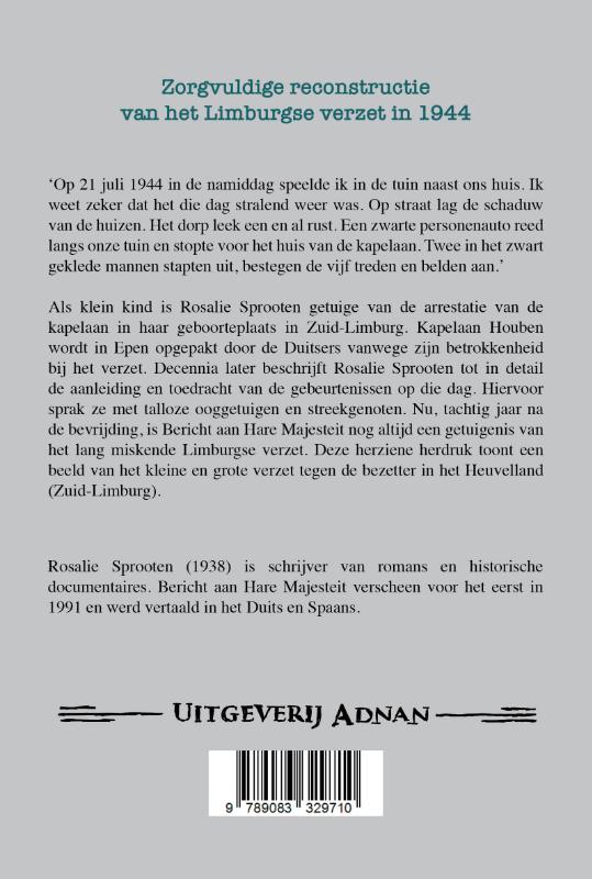 Achterkant van Bericht aan Hare Majesteit