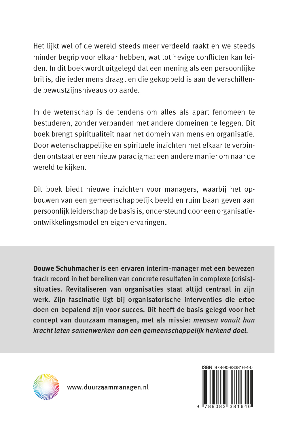 Achterkant van Duurzaam managen