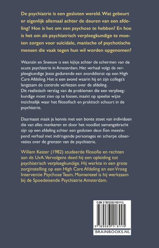 Achterkant van Waanzin en sneeuw