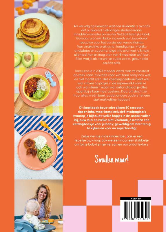 Achterkant van Gewoon wat mijn baby 's avonds eet
