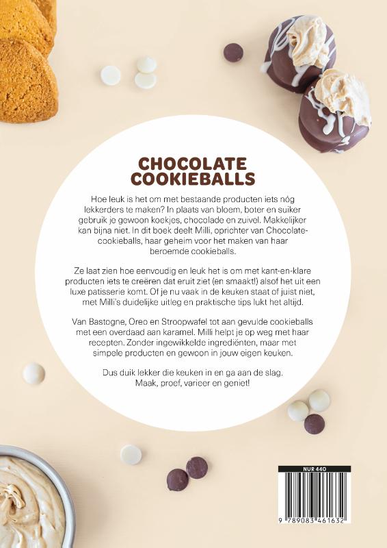 Achterkant van 50x Chocolatecookieballs