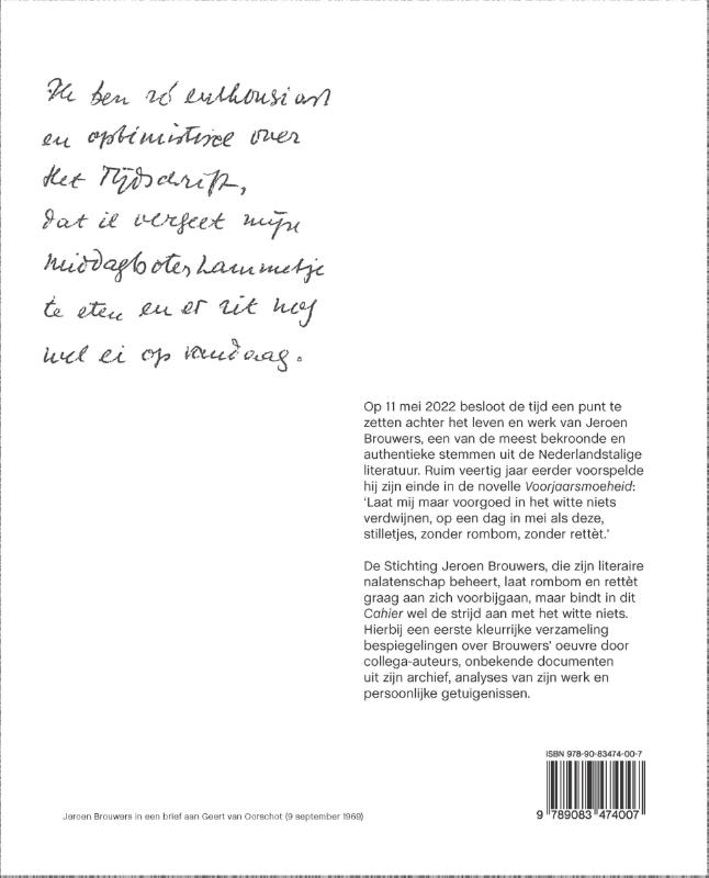 Achterkant van Cahier Jeroen Brouwers