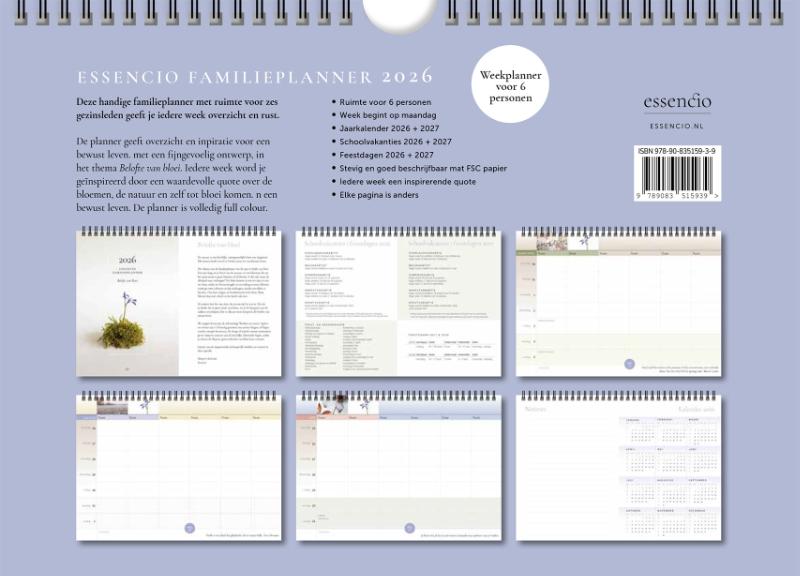 Achterkant van Essencio Familieplanner 2026