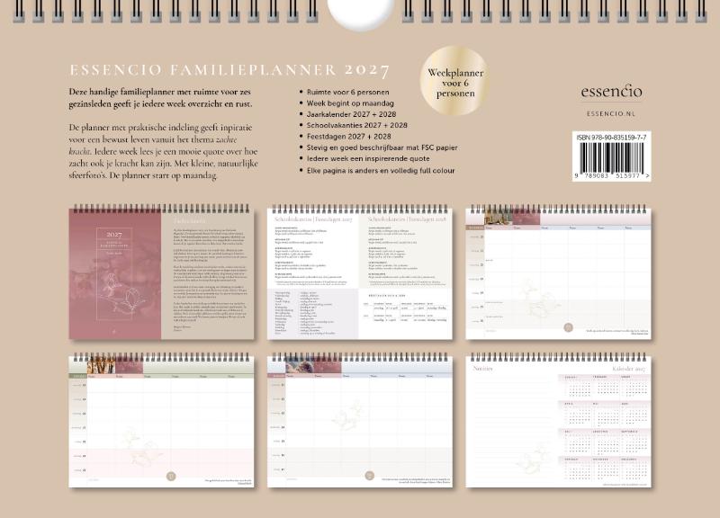 Achterkant van Essencio Familieplanner 2027