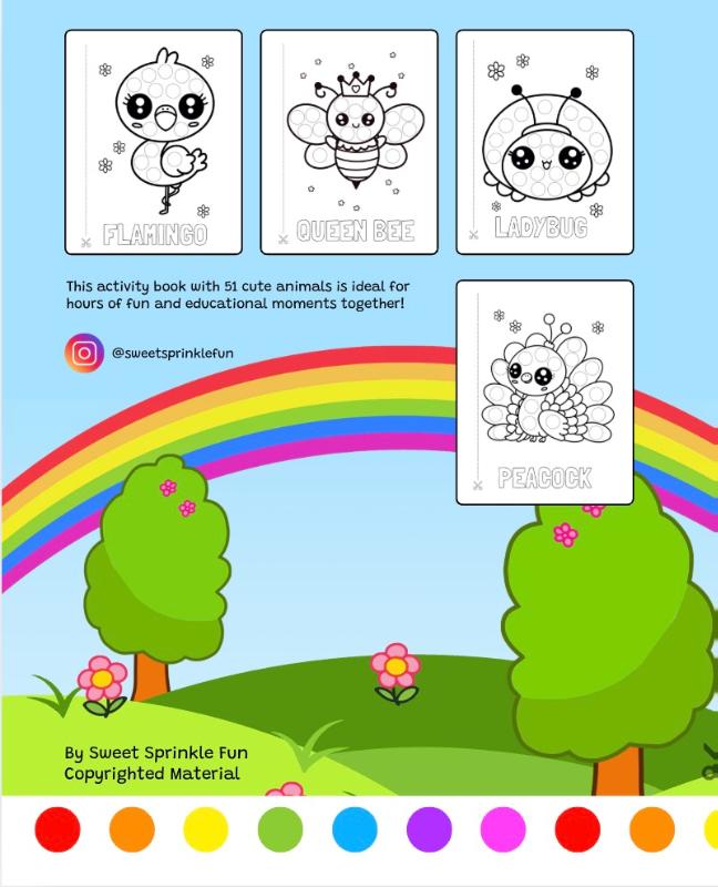 Achterkant van Dot markers Coloring book Cute Animals