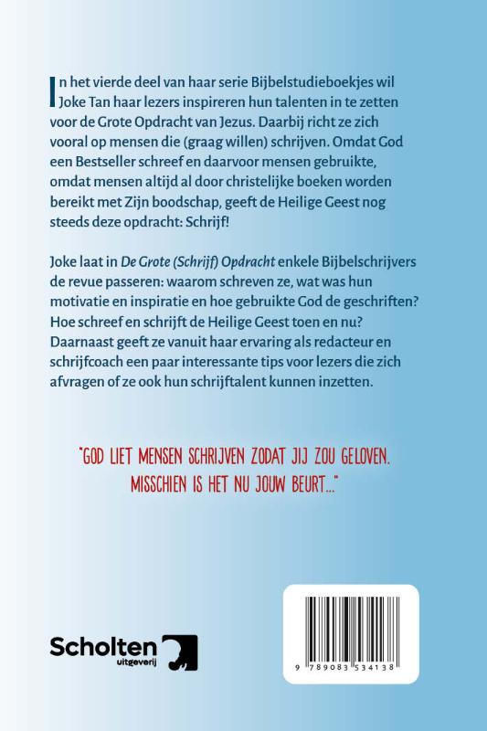 Achterkant van De grote schrijf opdracht
