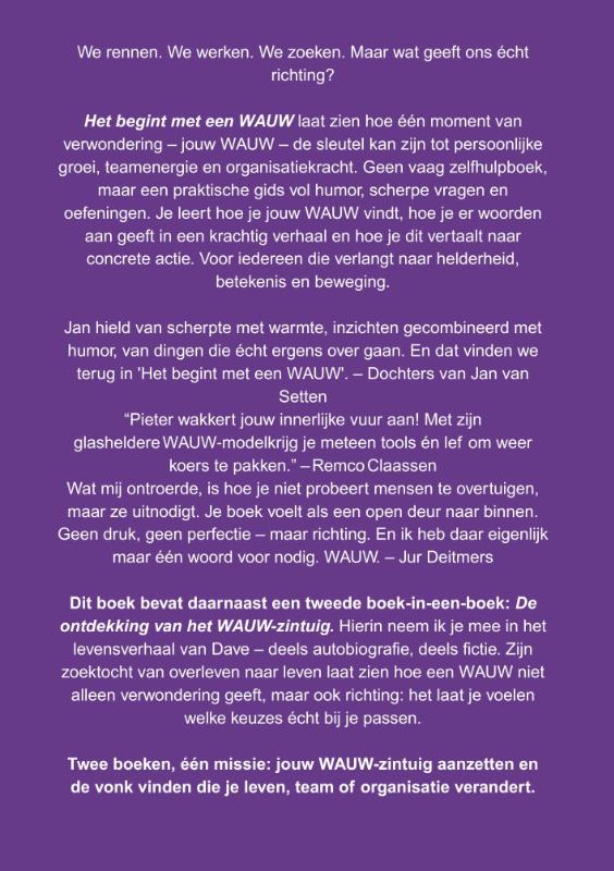 Achterkant van Het begint met een WAUW