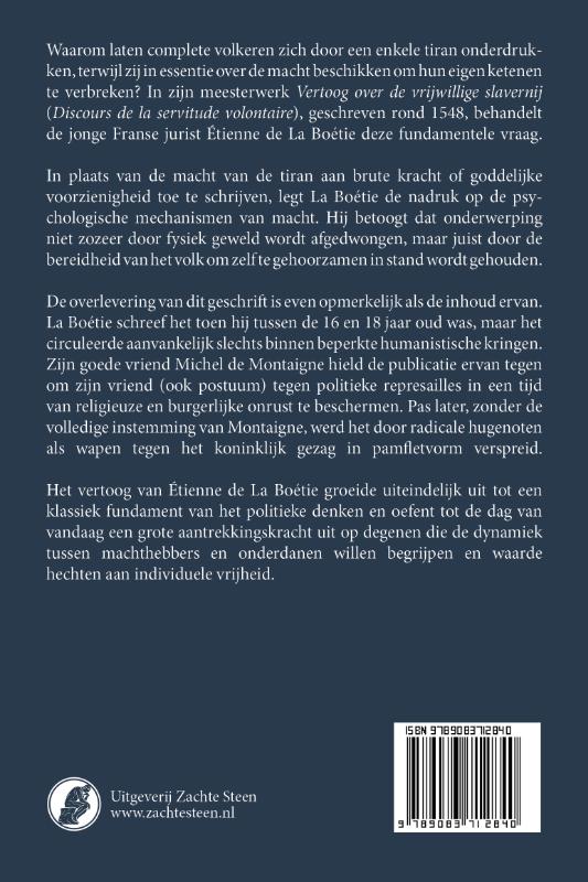 Achterkant van Vertoog over de vrijwillige slavernij