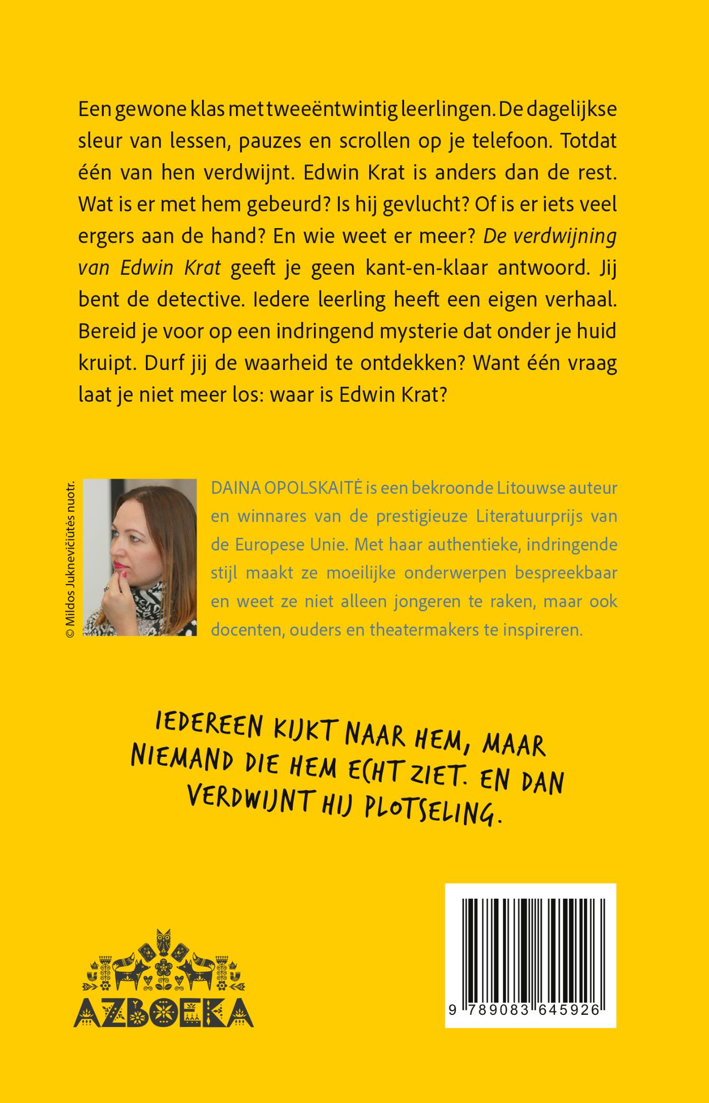 Achterkant van De verdwijning van Edwin Krat
