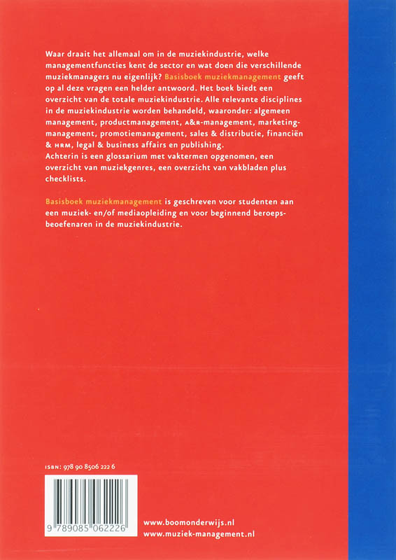 Achterkant van Basisboek muziekmanagement
