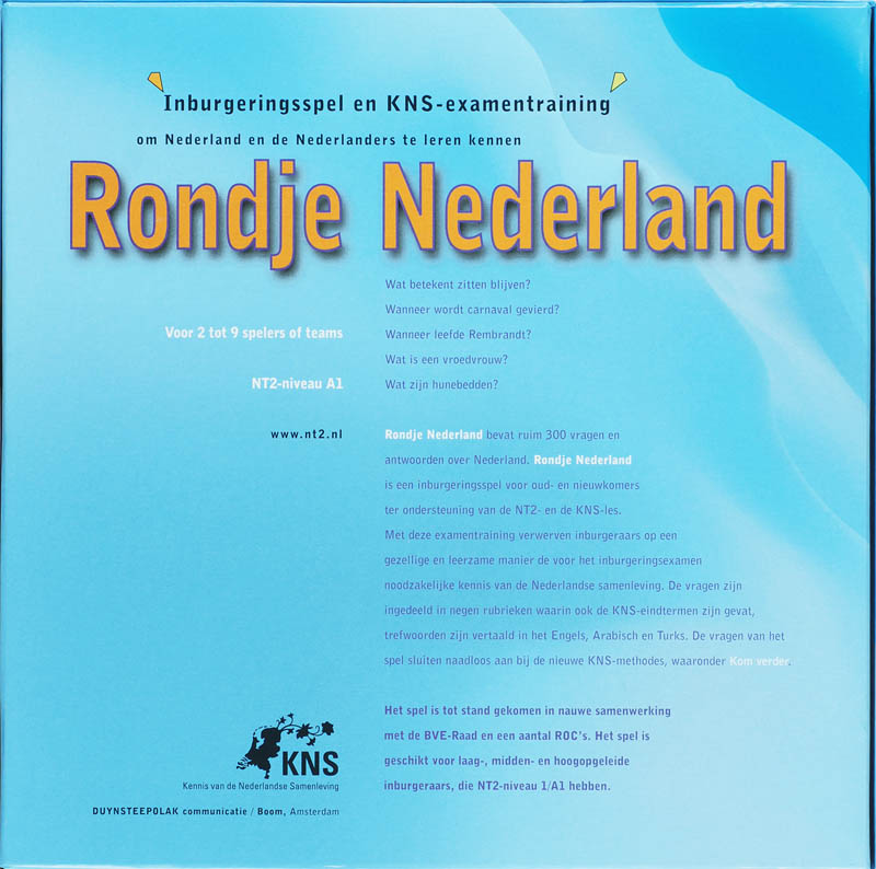 Achterkant van Rondje Nederland Inburgeringsspel