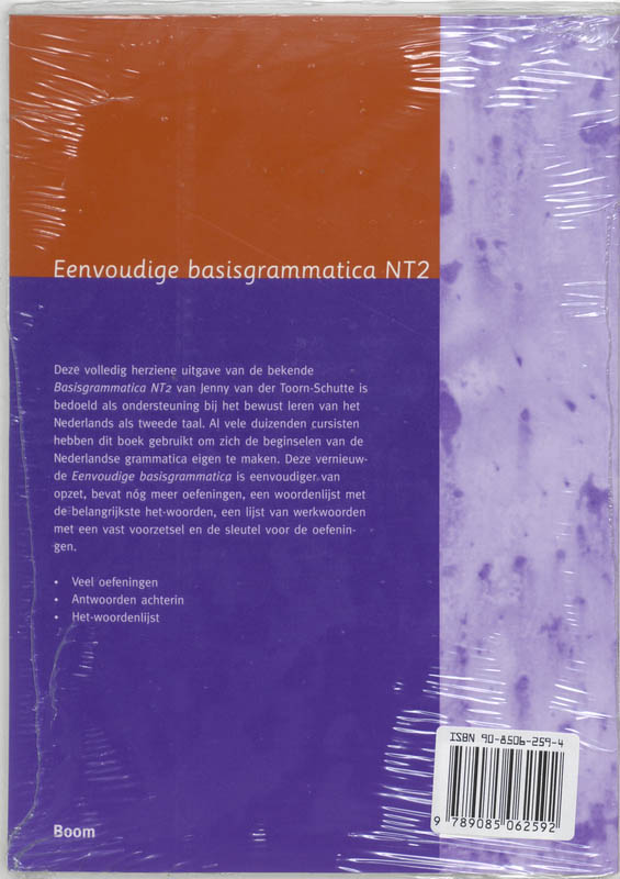 Achterkant van Eenvoudige basisgrammatica NT2