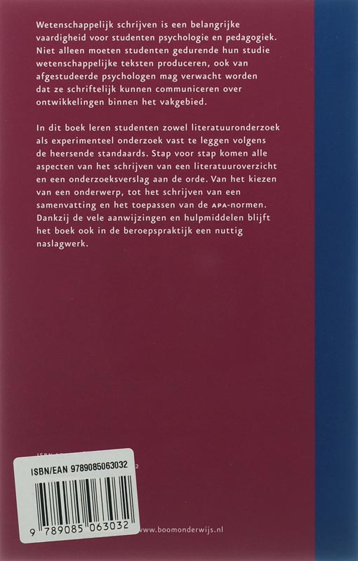 Achterkant van Verslaglegging van psychologisch onderzoek