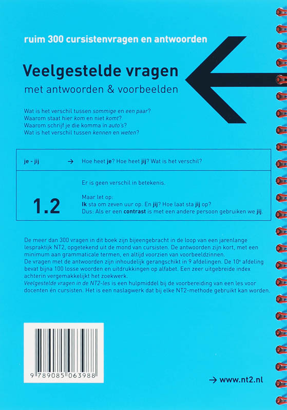 Achterkant van Veelgestelde vragen in de NT2-les