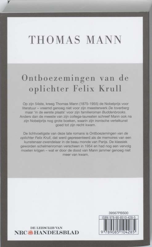 Achterkant van Ontboezemingen van de oplichter Felix Krull