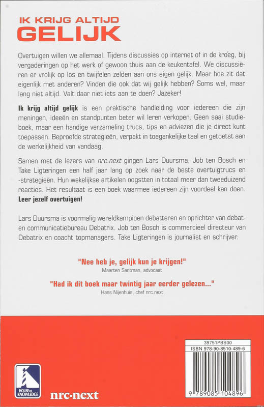 Achterkant van Ik krijg altijd gelijk