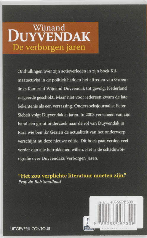 Achterkant van Wijnand Duyvendak De Verborgen Jaren