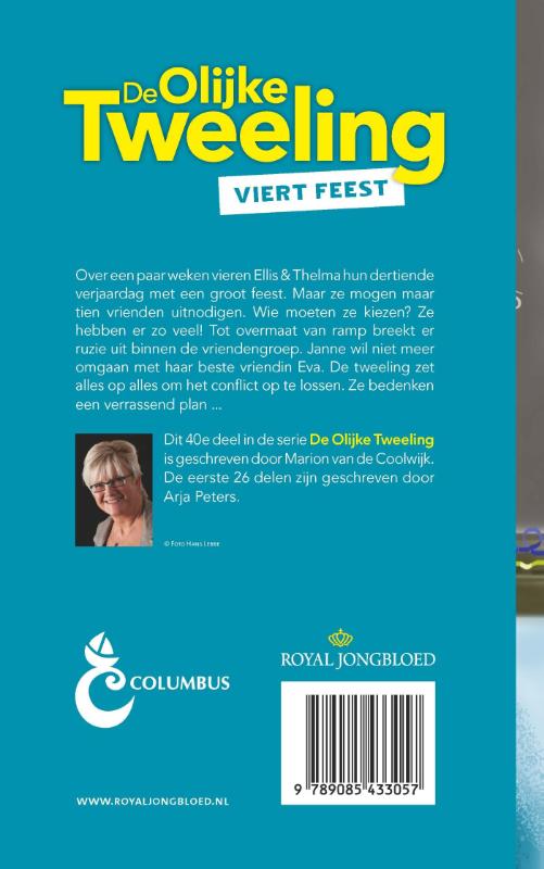 Achterkant van De olijke tweeling viert feest