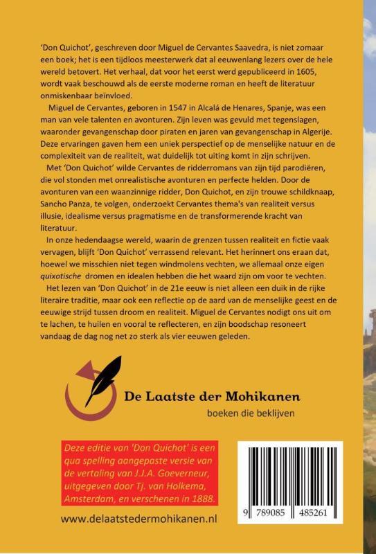 Achterkant van Don Quichot, de vernuftige edelman van La Mancha