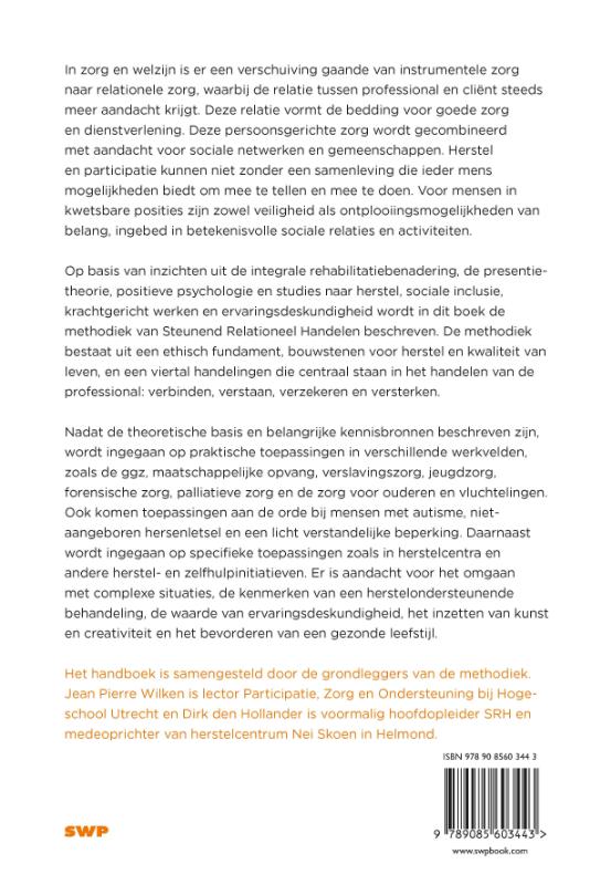 Achterkant van Handboek steunend relationeel handelen