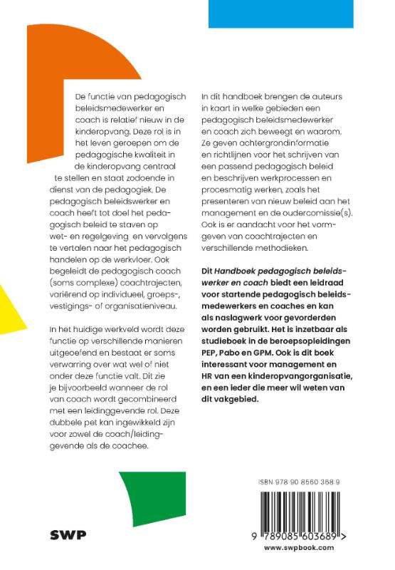Achterkant van Handboek pedagogisch beleidswerker en coach