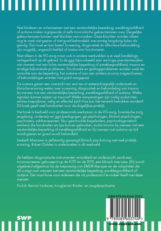 Achterkant van Trauma, verstandelijke beperking, zwakbegaafdheid, autisme