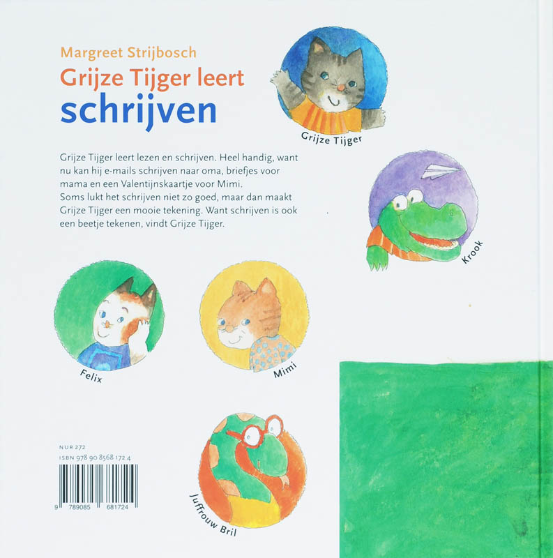 Achterkant van Grijze Tijger leert schrijven