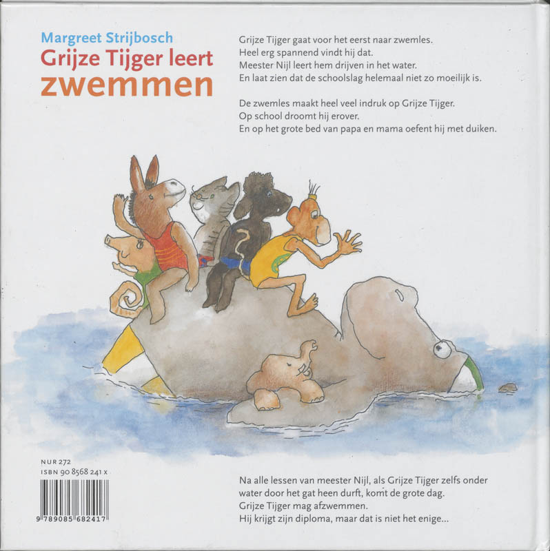 Achterkant van Grijze tijger leert zwemmen