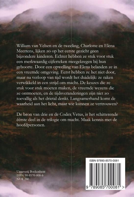 Achterkant van De bron van drie en de codex Vetus